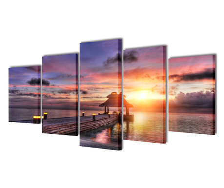 Set tablouri de pânză, Plajă cu Pavilion, 200 x 100 cm