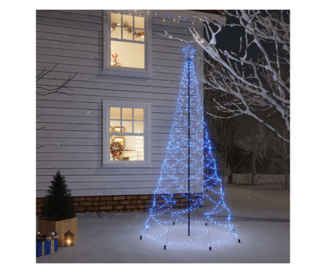 Pom de Crăciun cu stâlp de metal, 500 LED-uri, albastru, 3 m