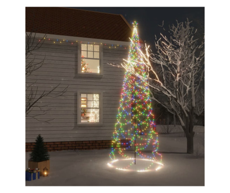 Pom de Crăciun cu stâlp de metal, 1400 LED-uri, colorat, 5 m