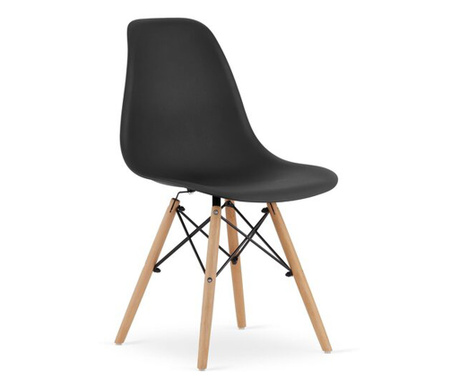 Skandináv stílusú szék, Mercaton, Osaka, PP, fa, fekete és természet, 46x54x81 cm