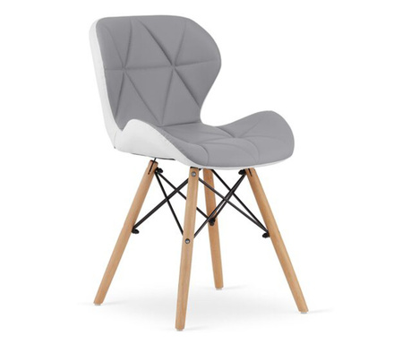 Skandináv stílusú szék, Mercaton, Lago, öko-bőr, fa, szürke és fehér, 47x52x73 cm