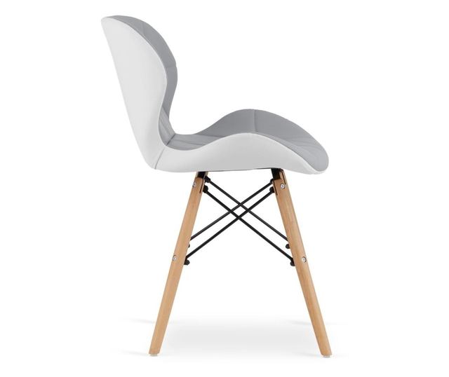Scaun stil scandinav, Mercaton, Lago, piele ecologica, lemn, gri si alb, 47x52x73 cm