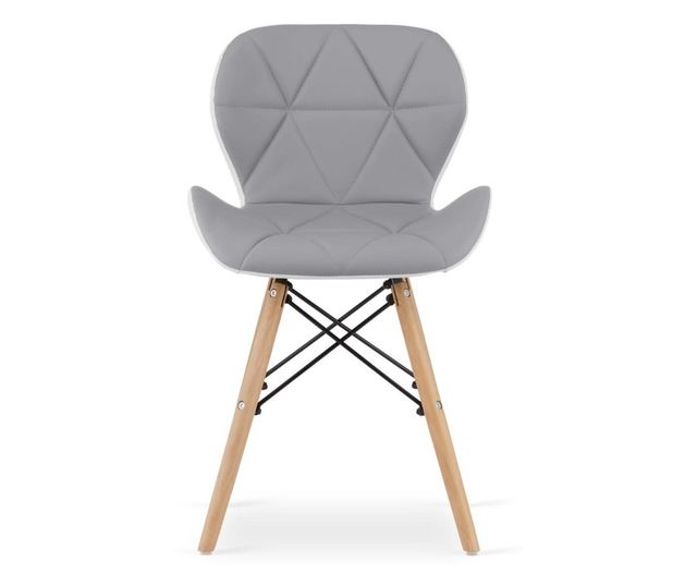 Scaun stil scandinav, Mercaton, Lago, piele ecologica, lemn, gri si alb, 47x52x73 cm