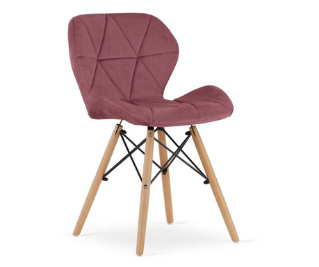 Стол в скандинавски стил, Меркатон, Лаго, кадифе, дърво, тъмно розово, 47x52x74 см