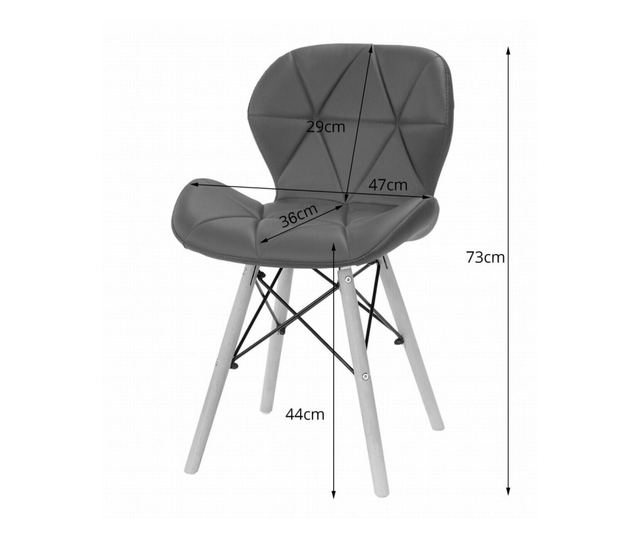 Scaun stil scandinav, Mercaton, Lago, piele ecologica, lemn, gri si alb, 47x52x73 cm