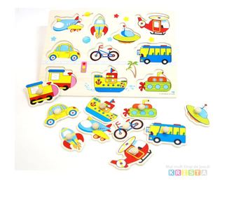Puzzle Incastru Din Lemn Cu Vehicule Cu Buton Si Imagini