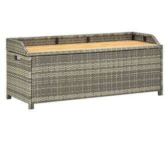 Градинска пейка за съхранение, сива, 120 см, полиратан