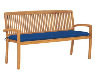 Stogljiva vrtna klupa s jastukom, 159 cm, masivno tikovo drvo