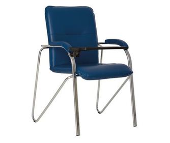 Scaun vizitator MULLER Soft cu masuta rabatabila, Albastru, piele ecologica