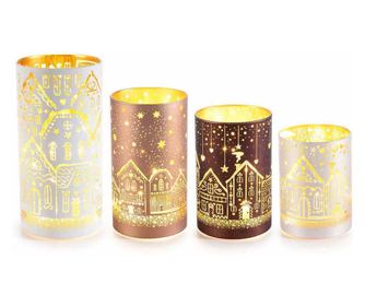 4 db üveg és LED gyertya készlet 10x20,5 cm, 9x16,5 cm, 9x14,5 cm, 9x12,5 cm