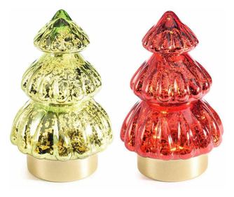 2 db üveg karácsonyfa készlet LED-del 12x18,5 cm