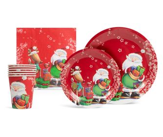 Set de masa, cu motive de Craciun - 12 farfurii, 6 pahare, 20 servetele