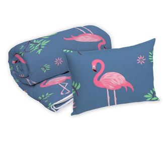 Set Alcam perna microfibra 50x70 cm si pilota matlasata 140x200 cm, Pink Flamingo