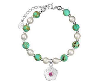 Bratara din perle si howlit, argint 925, Blooming Green, rubin