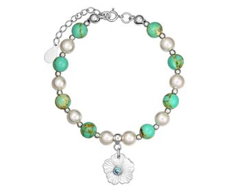 Bratara din perle si howlit, argint 925, Blooming Green, aquamarin