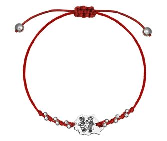 Bratara snur rosu cu margele, harta Romaniei - fata si baiat in costum traditional, argint 925