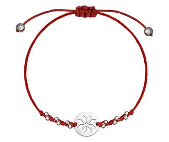 Bratara snur rosu cu margele, motiv traditional floral, argint 925