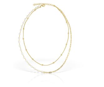 Colier lariat cu perle mother of pearl, placat cu aur de 14K, 36/40 + 5 cm