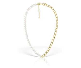 Colier perle mother of pearl, lant chunky placat cu aur de 14K, 40 - 45 cm