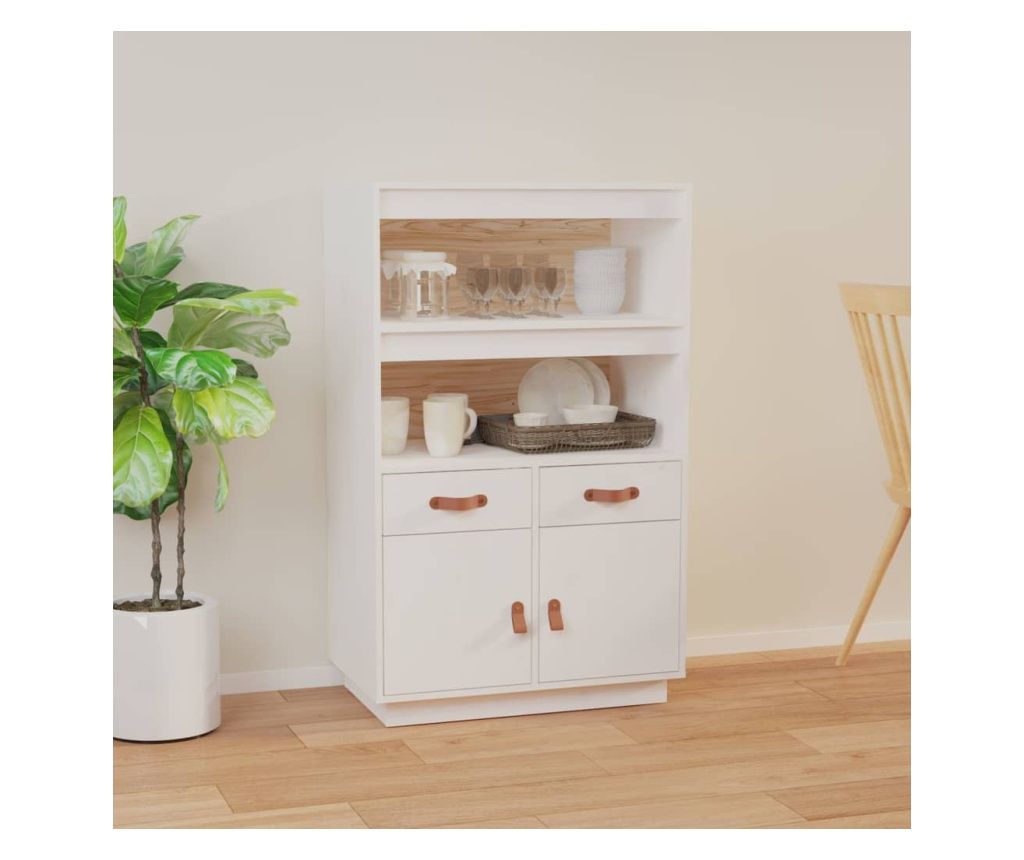 Dulap înalt, alb, 67x40x108,5 cm, lemn masiv de pin