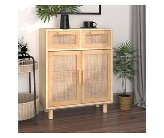 Sloužící, hnědá, 60x30x75 cm, masivní borové dřevo a přírodní ratan