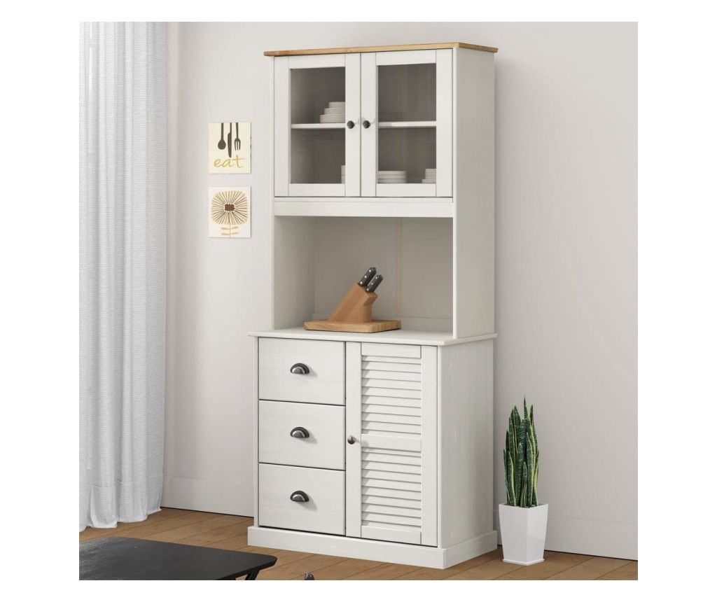 “VIGO” Hutch, White, 78x30x100 cm, Solid Pine Wood