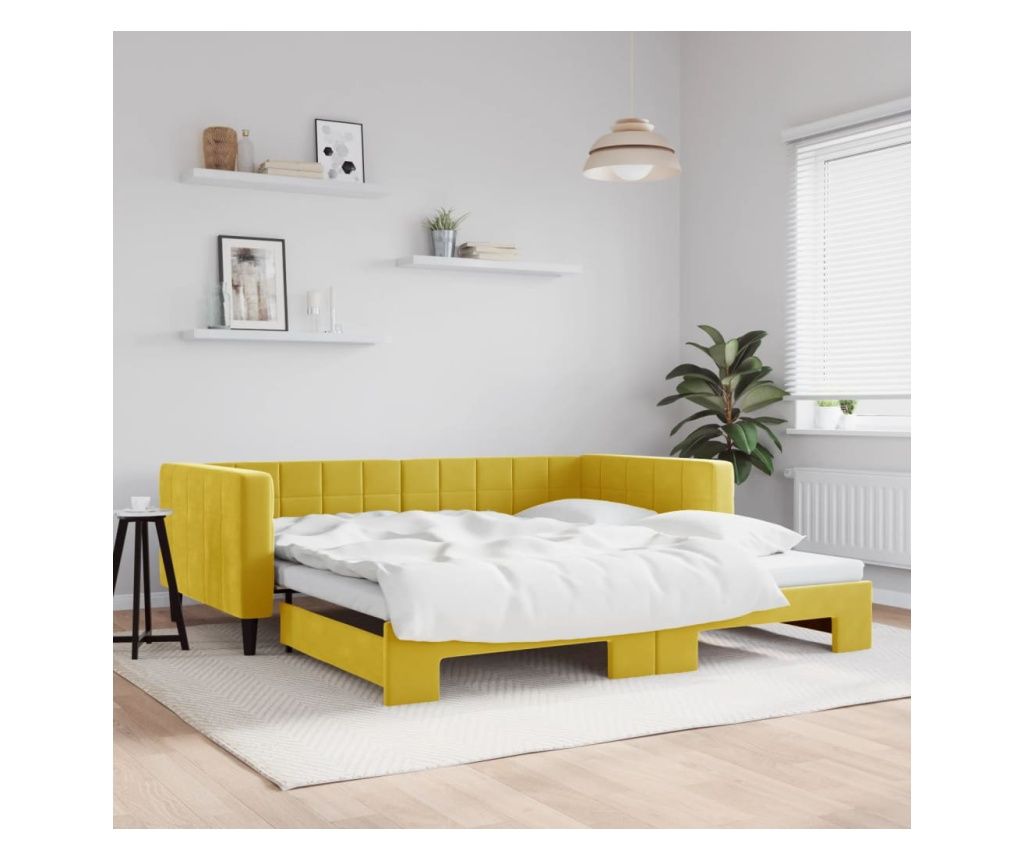 Pat de zi cu extensie, galben, 100x200 cm, catifea