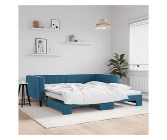 Разтегателен диван, син, 100x200 см, кадифе