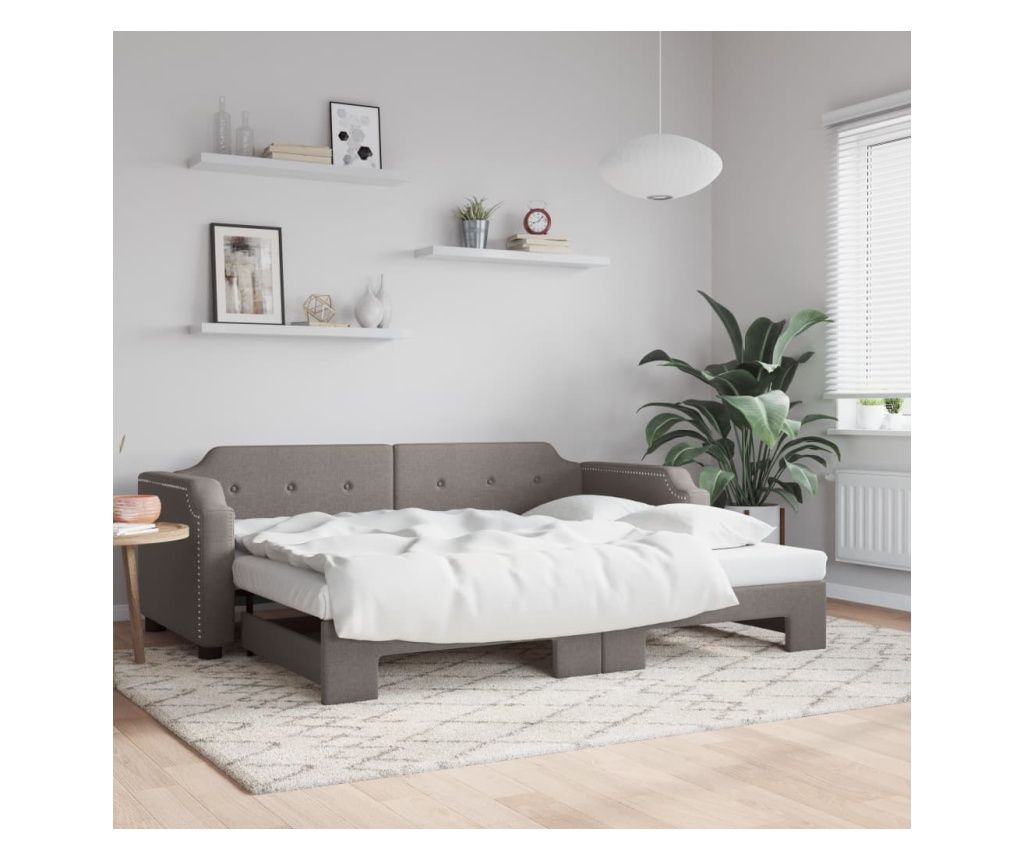 Pat de zi cu extensie, gri taupe, 100x200 cm, textil