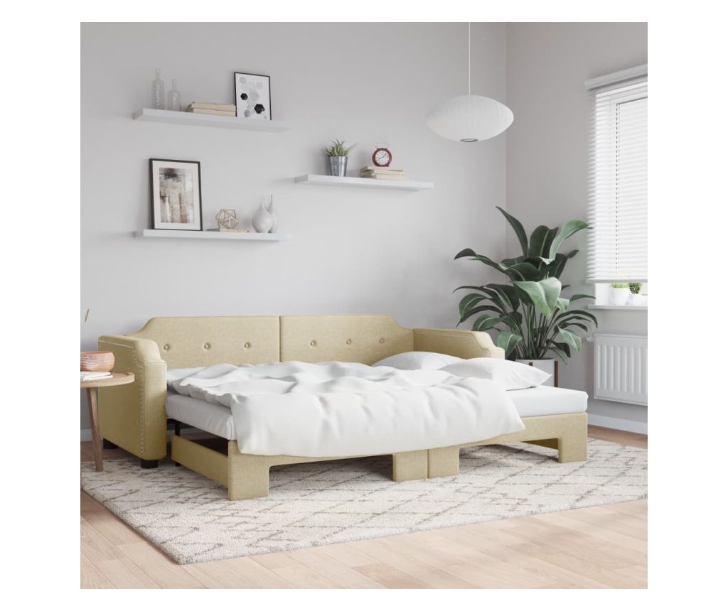 Pat de zi cu extensie, crem, 100x200 cm, textil