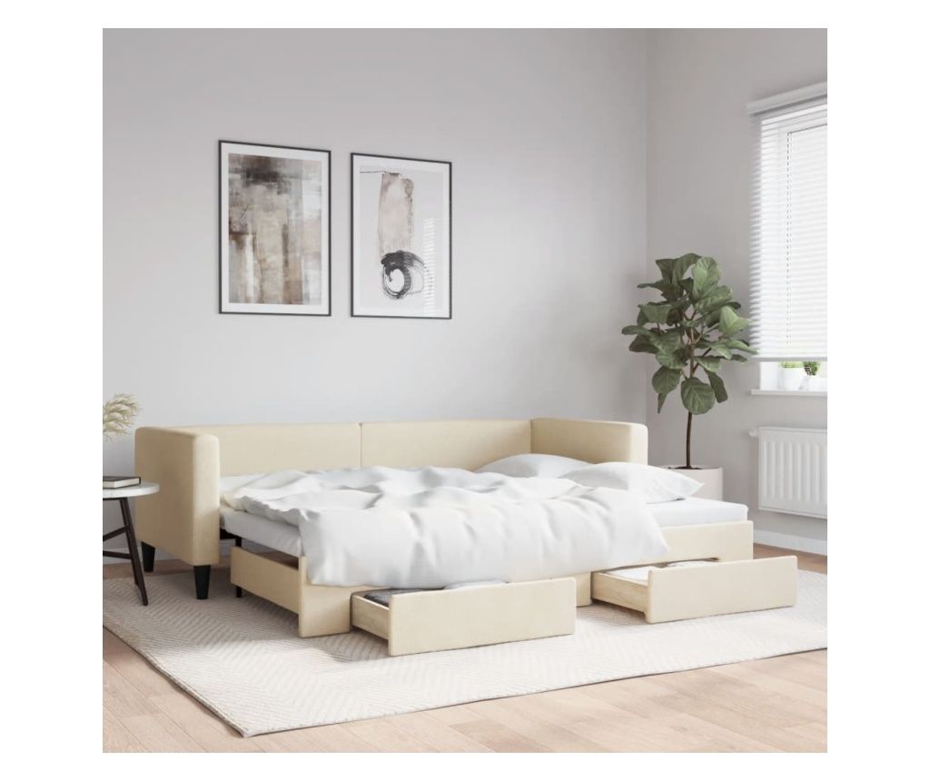 Krevet na razvlačenje s ladicama, krem, 80x200 cm, tekstil