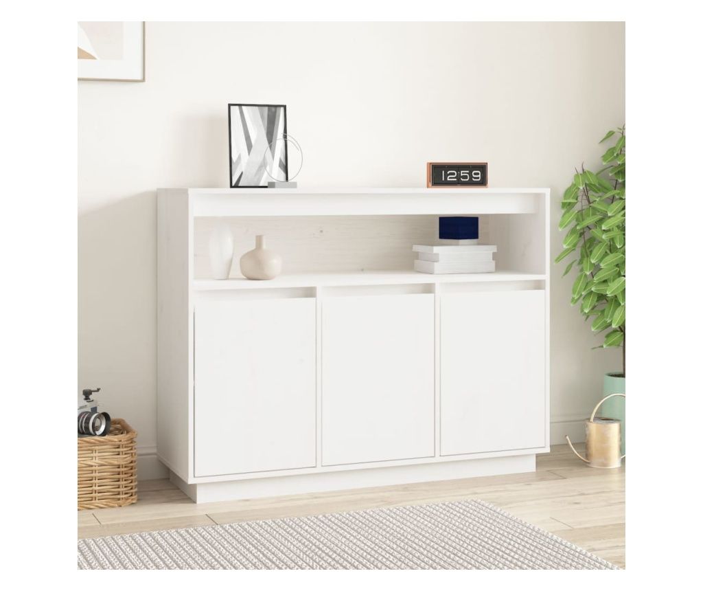 Sideboard, White, 104.5x34x80 cm, Solid Pine Wood