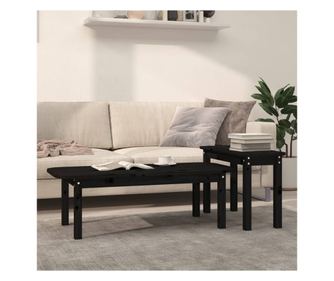 Set stolića za kavu, 2 komada, crna, masivno borovo drvo