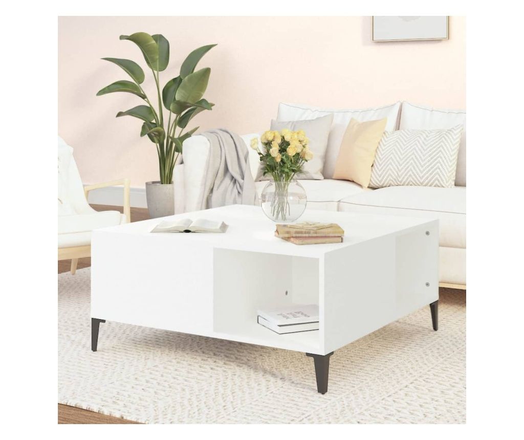 Măsuță de cafea, alb, 80x80x36,5 cm, lemn prelucrat