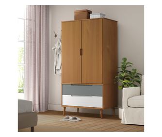 Ντουλάπα, καφέ, 90x55x175 εκ., μασίφ ξύλο πεύκου