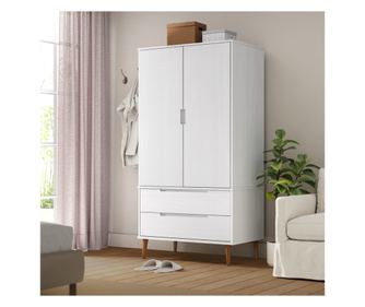 Ντουλάπα, λευκή, 90x55x175 εκ., μασίφ ξύλο πεύκου