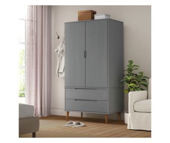 Ντουλάπα, γκρι, 90x55x175 εκ., μασίφ ξύλο πεύκου