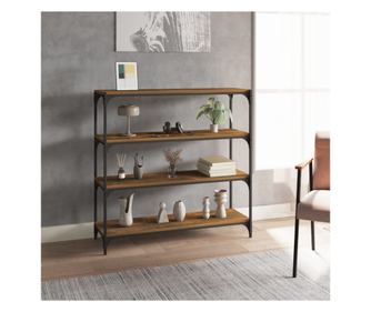 100x33x100 cm-es füstölt tölgy könyvespolc, megmunkált fa/acél