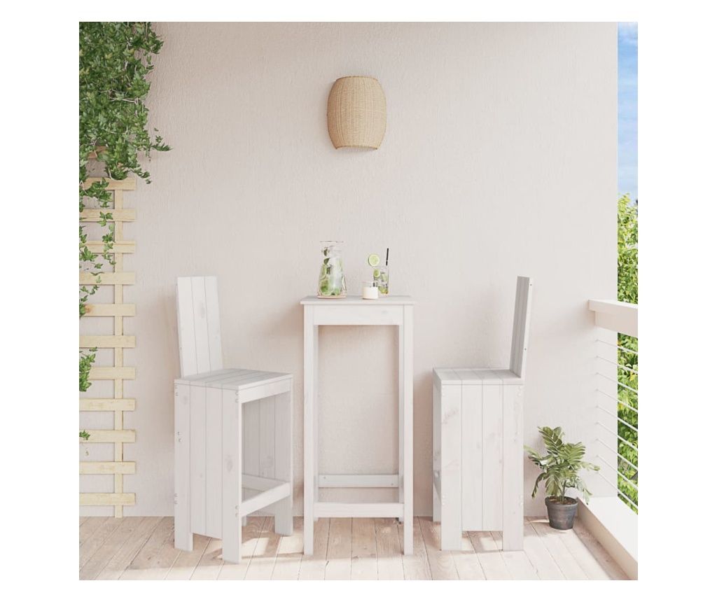 Scaune de bar, 2 buc., alb, 40x42x120 cm, lemn masiv de pin
