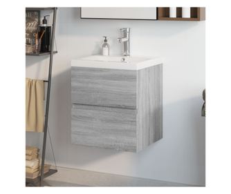 Ormarić za umivaonik s ugrađenim umivaonikom siva sonoma obrađeno drvo