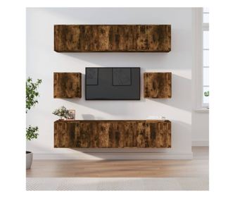 Set TV omare, 8 delov, dimljen hrast, obdelano les.