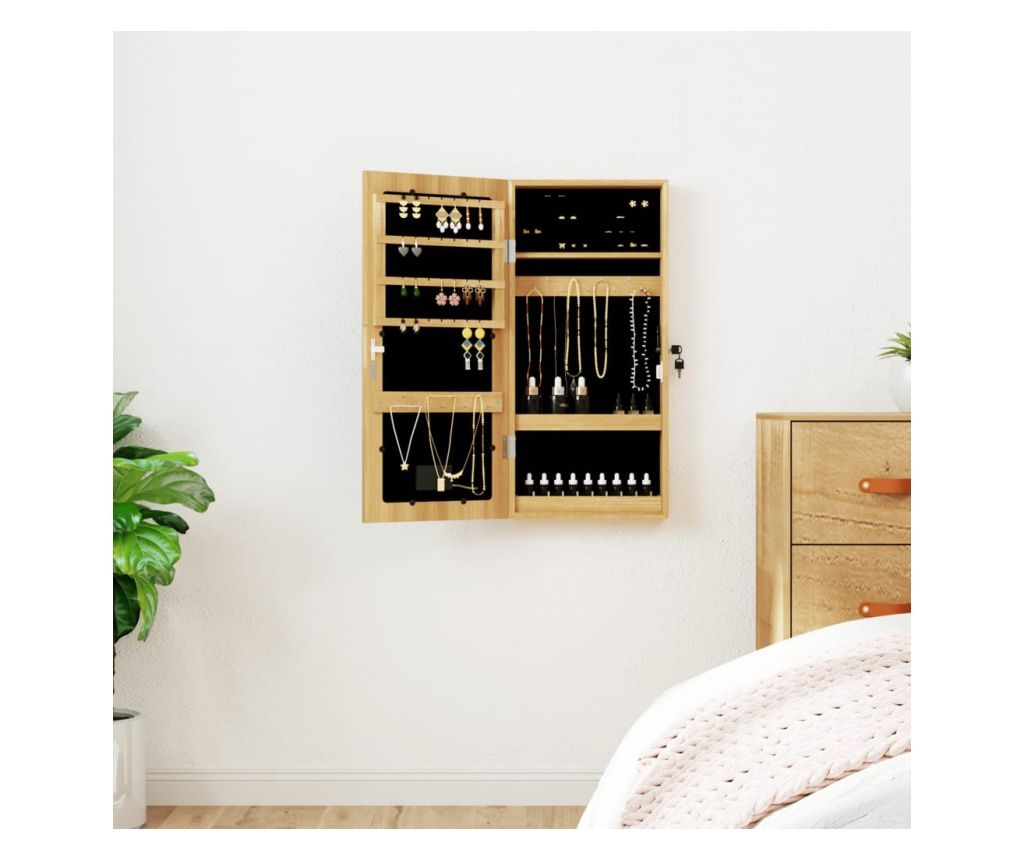 Dulap de bijuterii cu oglindă și lumini LED, montaj pe perete