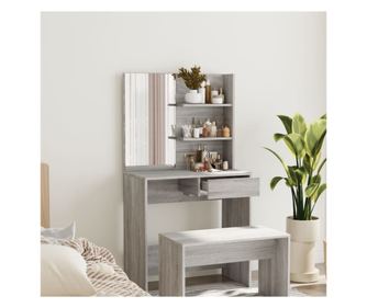 Toaletni stol s ogledalom, siva sonoma, 74,5x40x141 cm