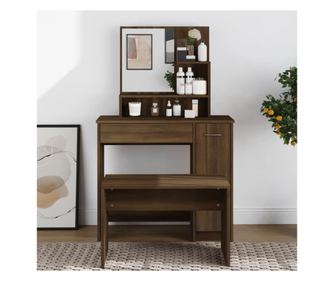 Toaletni stol s ogledalom, smeđi hrast, 86,5x35x136 cm