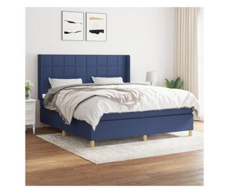 Континентално легло с матрак, синьо, 160x200 см, текстилна материя