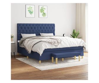 Pat continental cu saltea, albastru, 160x200cm, material textil
