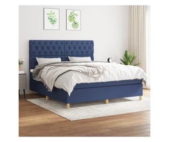 Pat continental cu saltea, albastru, 160x200cm, material textil