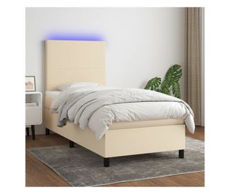 Легло с пружини, матрак и LED, кремаво, 100x200 см, текстил