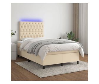Легло с пружини, матрак и LED, кремаво, 120x200 см, текстил
