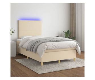 Легло с пружини, матрак и LED, кремаво, 120x200 см, текстил